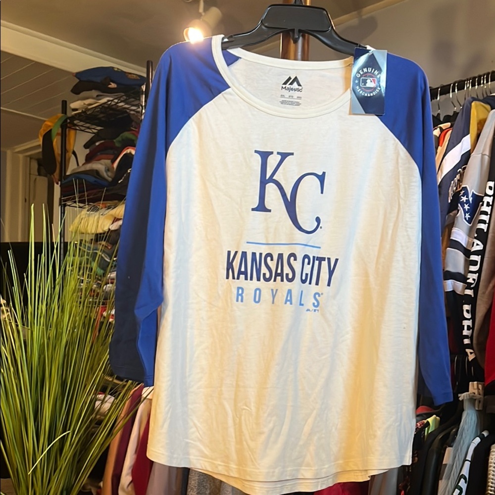 Majestic Blue and White Long Sleeve Tee